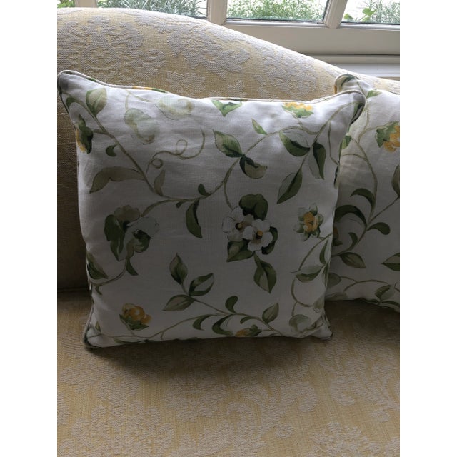 Offered for sale a pair of Sanderson cotton floral print in yellow and greens and grey on a crisp white background....