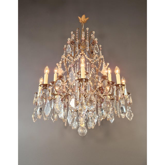 Art Deco Antique Art Deco Candle Light Traditional Chandelier With Purple Crystal For Sale - Image 3 of 11