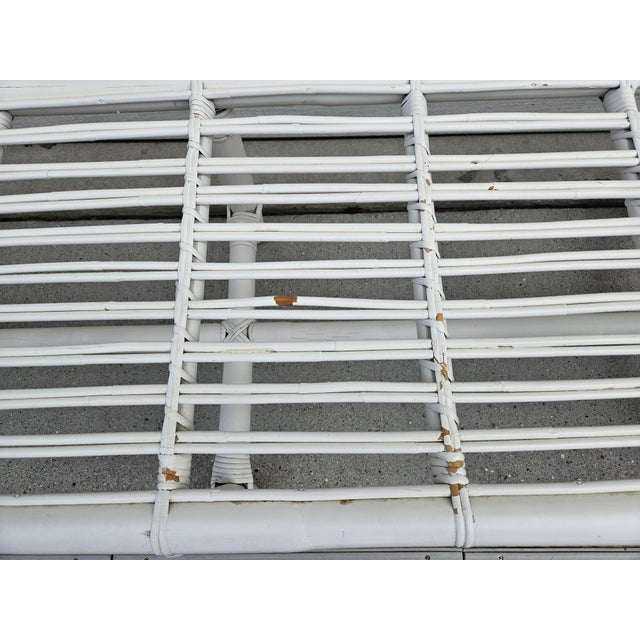 White and Black Rattan Bamboo and Reed Upholstered Bench For Sale - Image 16 of 18