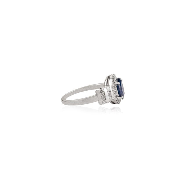 Metal 1.33Ct Vivid Blue Sapphire & Diamond Halo Vintage Cluster Ring in 14k Gold Size 6.5 For Sale - Image 7 of 14