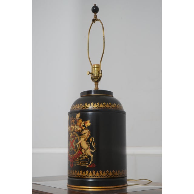 1970s Pair Toleware Tea Canister Style Table Lamps For Sale - Image 9 of 11
