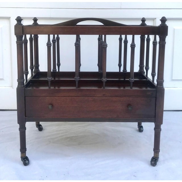 Antique Canterbury Magazine Rack on Casters For Sale - Image 9 of 9