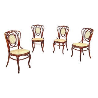 Antique Italian Wood and Vienna Straw Chairs with Curl Details, 1890s, Set of 4 For Sale