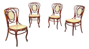 Antique Italian Wood and Vienna Straw Chairs with Curl Details, 1890s, Set of 4