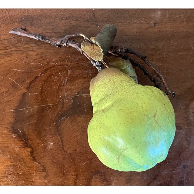 Penkridge Ceramics Tromp l'Oeil Porcelain Fruit Green Pear Sculpture With Tole Leaves England For Sale - Image 10 of 12