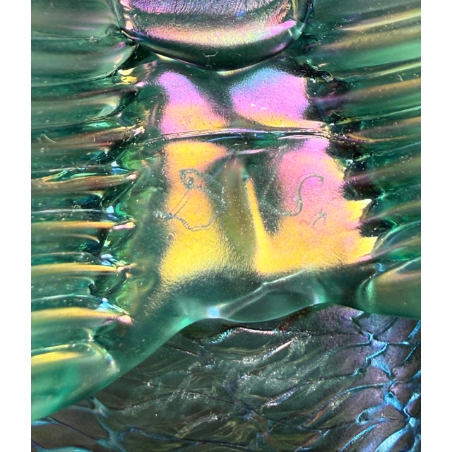 Vintage Hand Blown David Tate Studio Glass Iridescent Green Gold Fish Sculpture For Sale - Image 13 of 15