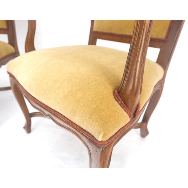 Late 20th Century Pair of Carved French Style Mohair Fabric Carved Open Arm Lounge Chairs MINT! For Sale - Image 5 of 11