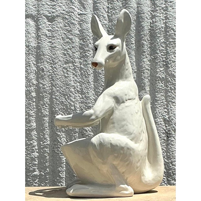 Hollywood Regency Vintage Boho Glazed Ceramic Kangaroo Planter For Sale - Image 3 of 9