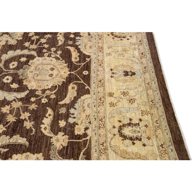 Brown Modern Peshawar Handmade Palmettes Motif Brown Wool Rug For Sale - Image 8 of 9