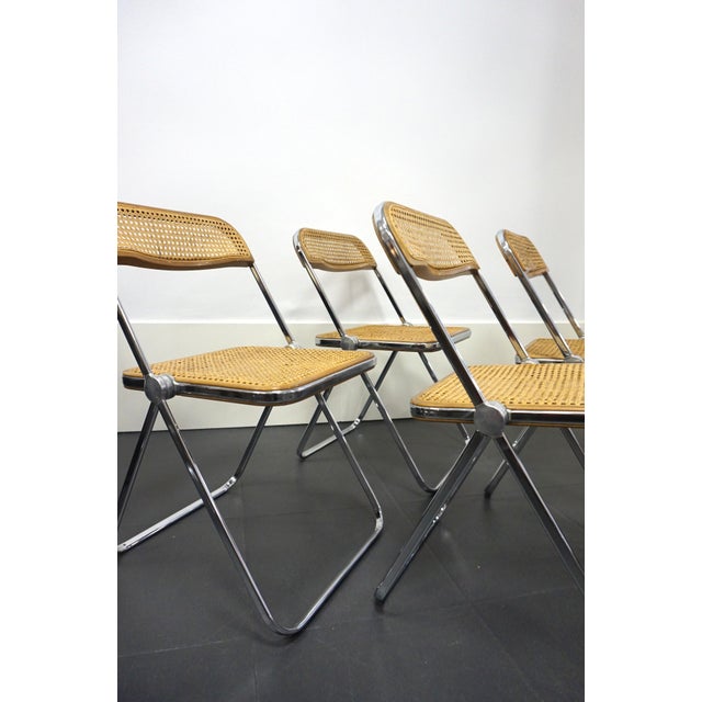 1970s Vintage Plia Chairs in Cane Fabric by Giancarlo Piretti for Anonima Castelli, 1970s, Set of 4 For Sale - Image 5 of 18