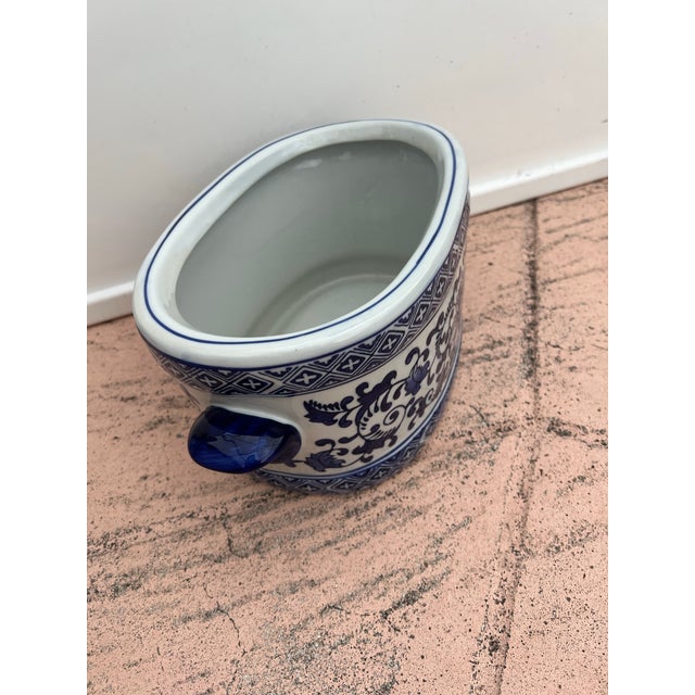 Vintage Blue & White Basin Foot Bath Style Floral Oval Planter For Sale In West Palm - Image 6 of 7