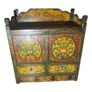 Antique Tibetan Hand Painted Cabinet For Sale