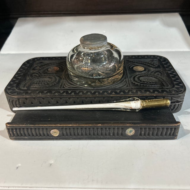 English Antique Inlaid Inkwell For Sale - Image 3 of 9