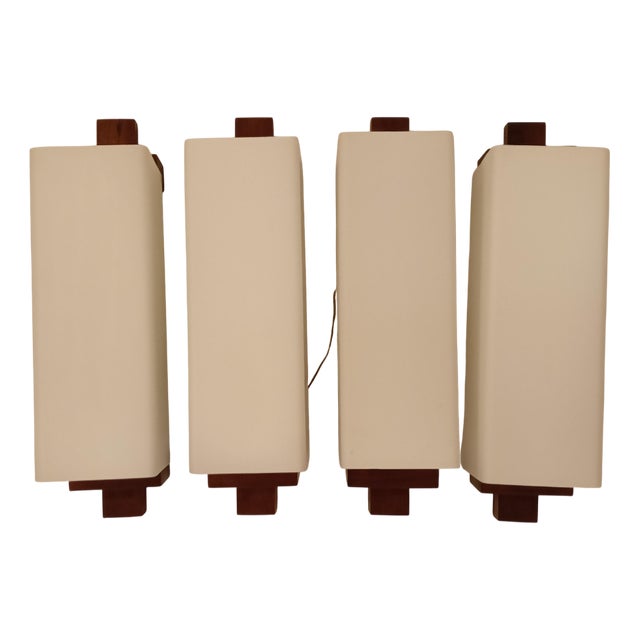 Wall Lights in Opaline Glass and Teak, 1960s, Set of 4 For Sale