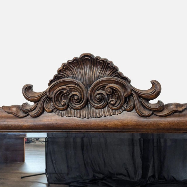Traditional Wood Mirror With Top Carving For Sale - Image 3 of 5