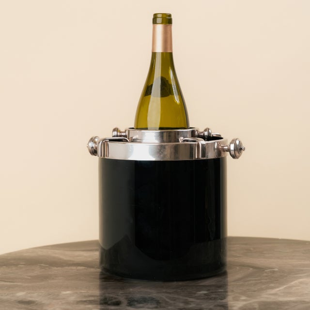 Mid-Century Modern Vintage Champagne Cooler in Black Lacquer and Silver Metal by Fleuron for Christofle, 1970s For Sale - Image 3 of 6