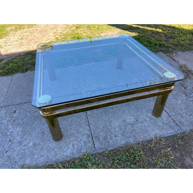 Glass Vintage Mid Century Modern Milo Baughman Style Brass & Glass Coffee Table For Sale - Image 7 of 12