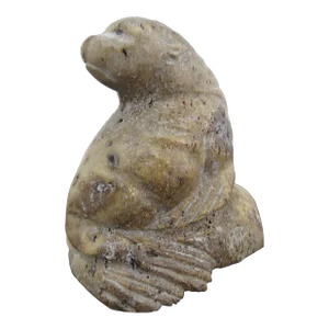 Canadian Inuit Carved Mottled Soapstone Seal Figurine Sculpture Signed