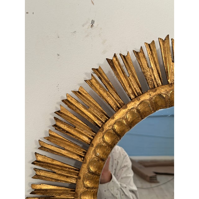 Mid 20th Century French Gilt Sunburst or Starburst Mirror (Diameter 25) For Sale - Image 5 of 9