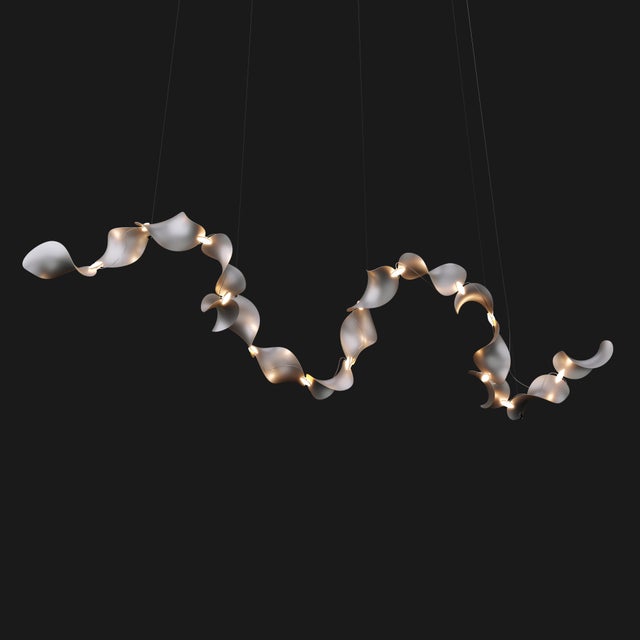 Dune 16 Curve Chandelier with Silver Anodized Shades by Daniel Becker for Moss Objects For Sale - Image 14 of 16