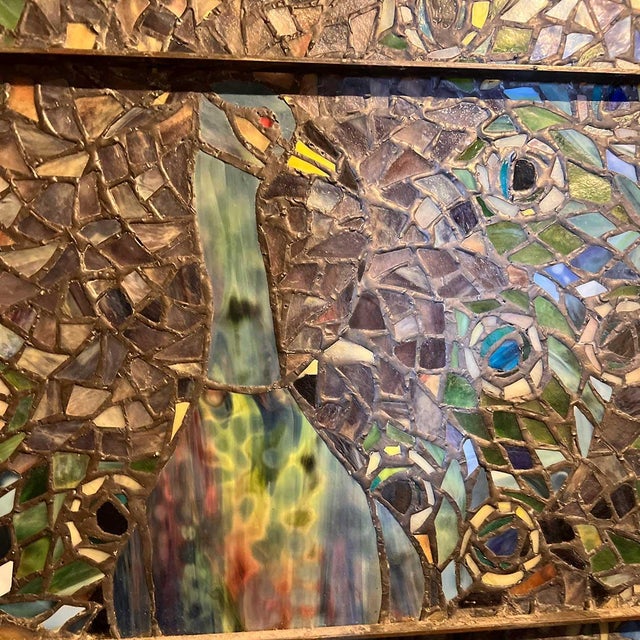 Vintage Stained and Leaded Glass Peacock Window, After Tiffany Studios For Sale - Image 13 of 13