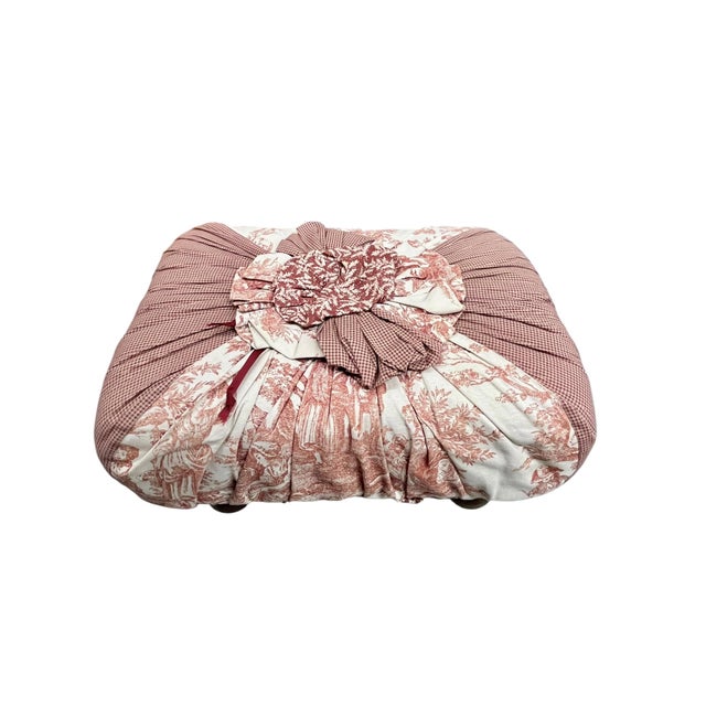 Vintage French Provincial Style Red Toile Foot Stool in the Style of Mackenzie Childs For Sale - Image 10 of 13