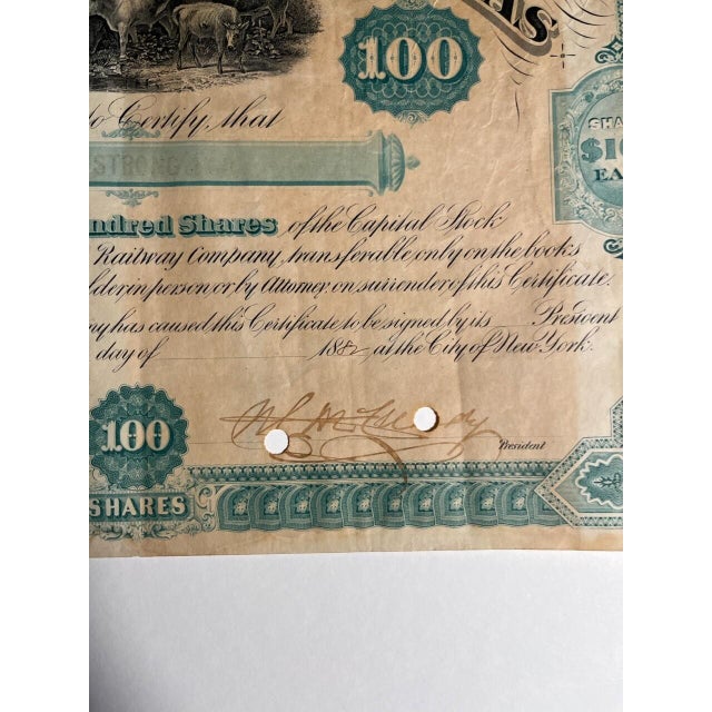 Late 19th Century Antique 1882 Missouri-Kansas-Texas Railway Stock Certificate 100 Shares Framed For Sale - Image 5 of 12