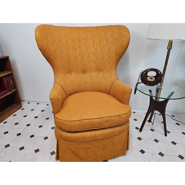 Textile Mid Century Modern Wingback Orange Chenille Chair For Sale - Image 7 of 9