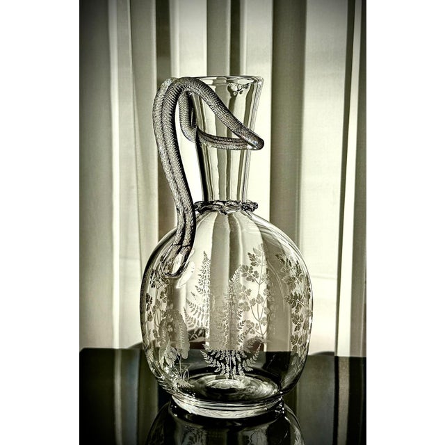 Victorian Etched Glass Amphora Jug with Serpent Handle, 1880s For Sale - Image 12 of 18