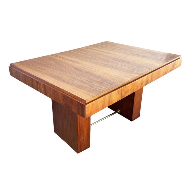 Art Deco 1940s Art Deco Geometric Walnut Dining Table Desk Inspired by Charles Dudouyt For Sale - Image 3 of 12