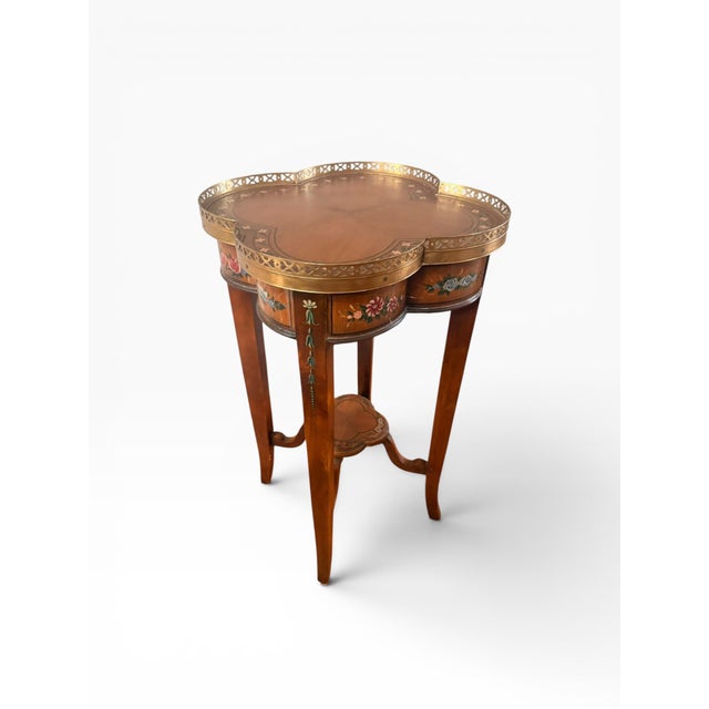 Theodore Alexander Theodore Alexander Hand-Painted Quatrefoil Accent Table With Brass Gallery For Sale - Image 4 of 13