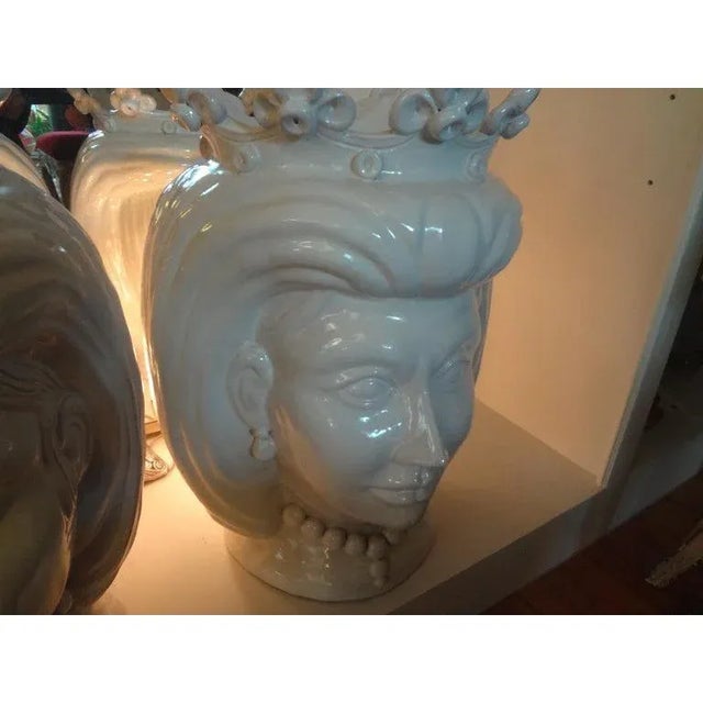 20th Century Italian White Glazed Terracotta Bust Jardinieres-a Pair For Sale - Image 10 of 13