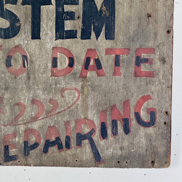 American Superb 19th Century Wood Trade Sign Advertising Latest System for Shoe Repairing For Sale - Image 3 of 12
