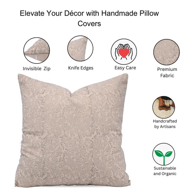 Fabdivine Indian Block Print Cushion Cover 26x26 Inch Duck Canvas-Vishv Jaal For Sale - Image 4 of 4