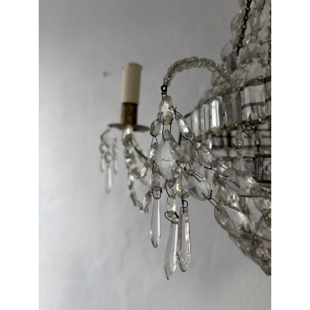 Gold 19th C Rare Crystal Beaded Empire Chandelier French Hand Tied Oval Prisms, C1850 For Sale - Image 8 of 17