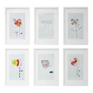 Set of 6 - 9.5" by 14.2" Unframed Organic Modern Floral Paintings For Sale