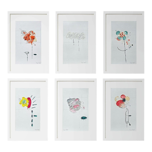 Set of 6 - 9.5" by 14.2" Unframed Organic Modern Floral Paintings