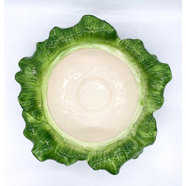 20th Century Green Majolica Cabbage Tureen With Ladle Chairish