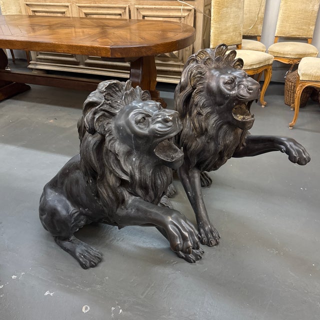 Mid 20th Century Pair of Patinated Bronze Lions For Sale - Image 5 of 7