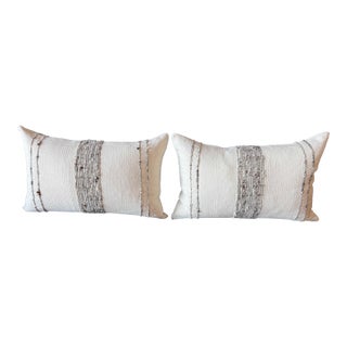 Pair of Rh Restoration Hardware Textured Woven Lumbar Pillows With Down Inserts For Sale