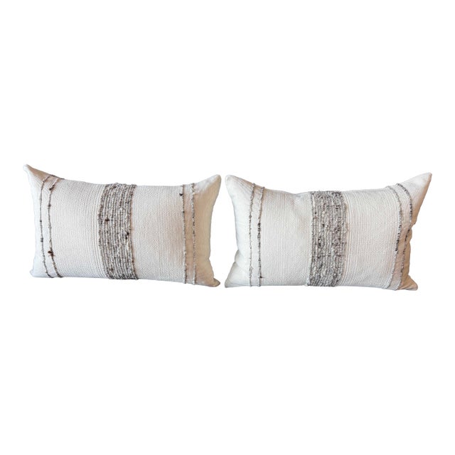 Pair of Rh Restoration Hardware Textured Woven Lumbar Pillows With Down Inserts For Sale