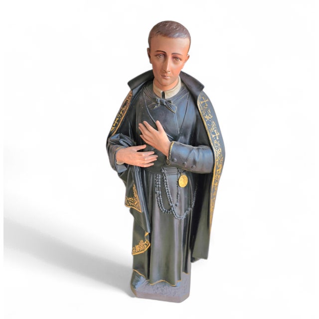 Wood Statue of Patron Saint Gerard Majella in a Gothic Niche, 1950s, Wood & Plaster For Sale - Image 7 of 9