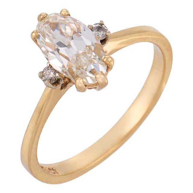 Vintage Gia 1.14 Carat Diamond 14k Yellow Gold Engagement Ring, Size 6.5 For Sale