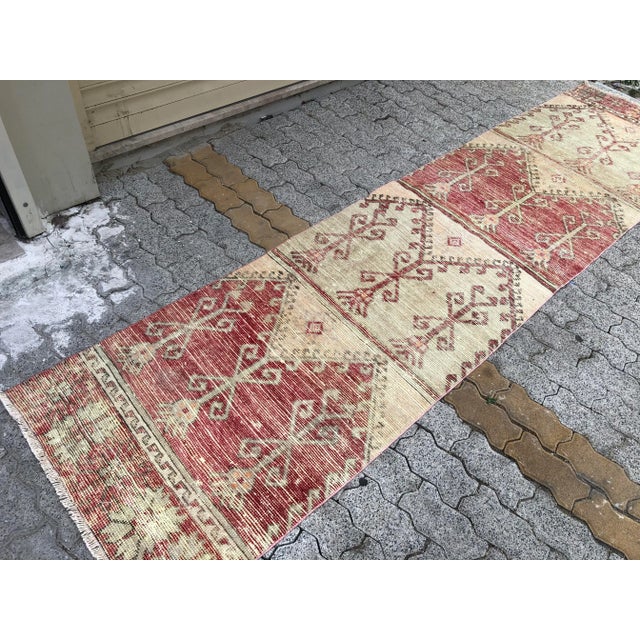 1960s Distressed Vintage Handknotted Hallway Runner Rug For Sale - Image 5 of 11