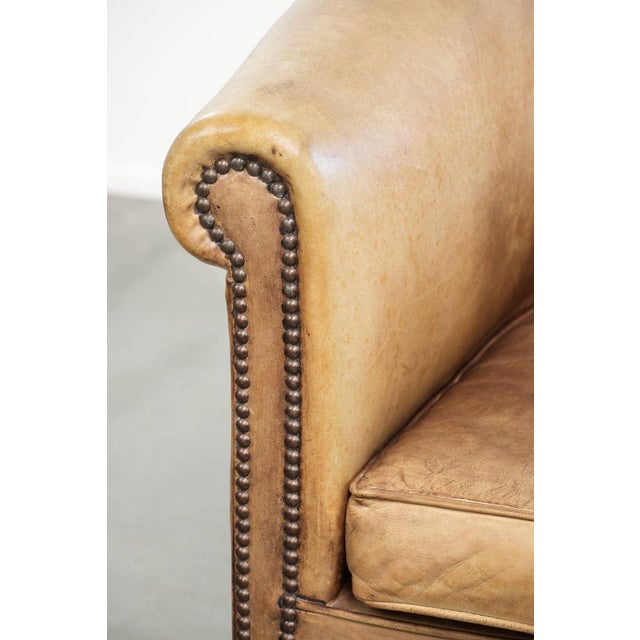 Vintage English-Style Cowhide Leather Club Armchair For Sale - Image 10 of 15