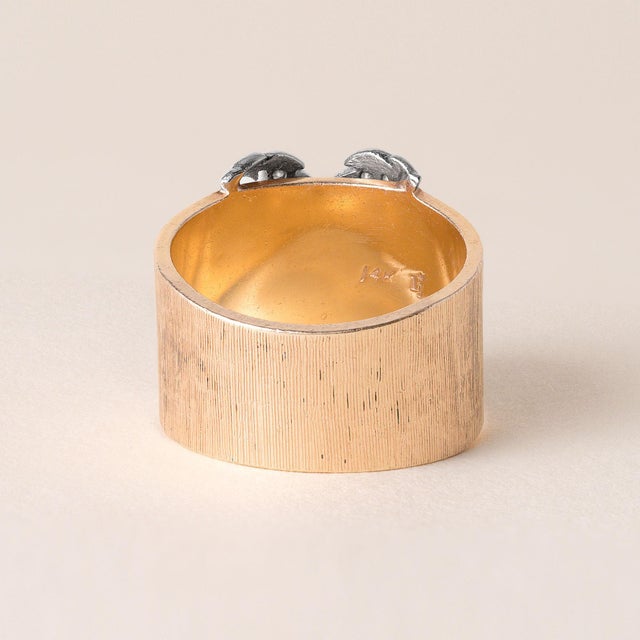 Mid 20th Century Vintage Midcentury Jade and Diamond Butterfly Wide Band Ring 14k Gold, Size 6.25 For Sale - Image 5 of 7