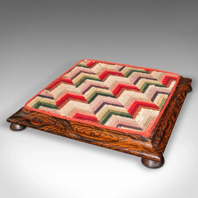 Victorian 1850s Victorian Small Antique Tabletop Sampler, English, Embroidered, Miniature Stool For Sale - Image 3 of 8