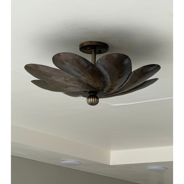 Not Yet Made - Made To Order Handmade Brass Flower Flush Mount Ceiling Light For Sale - Image 5 of 9