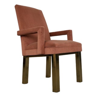 1980’s Hollywood Regency Milo Baughman Style Brass Armchair For Sale
