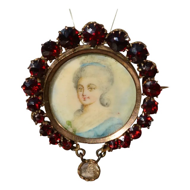 The Flores: Victorian Signed Garnet and Diamond Brooch in White Gold For Sale